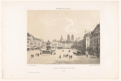 Zicht op de Place du Martroi in Orléans door Leon Auguste Asselineau