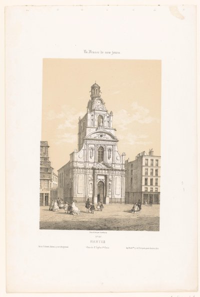 Zicht op de kerk Sainte-Croix in Nantes door Leon Auguste Asselineau