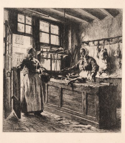Interieur van een slagerij door Leon Augustin Lhermitte