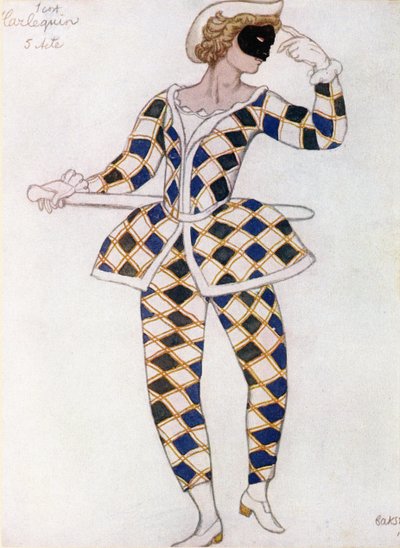 Kostuumontwerp voor Harlekijn, uit Doornroosje, 1921 door Leon Bakst