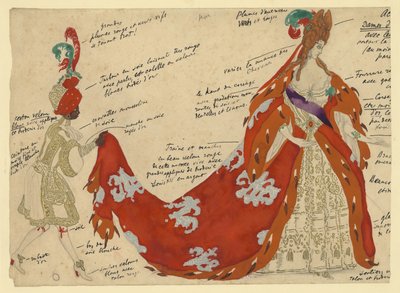 Kostuumontwerp voor het ballet Doornroosje door P. Tsjaikovski door Leon Bakst