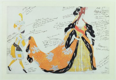 Kostuum voor Dame en haar Page, voor Diaghilev ballet door Leon Bakst