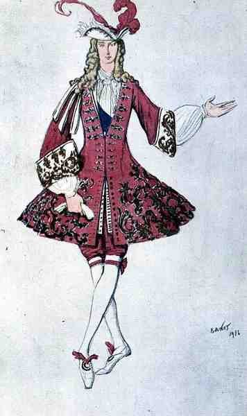 Kostuum voor een page, in de stijl van Lodewijk XIV, uit Aladdin door Leon Bakst