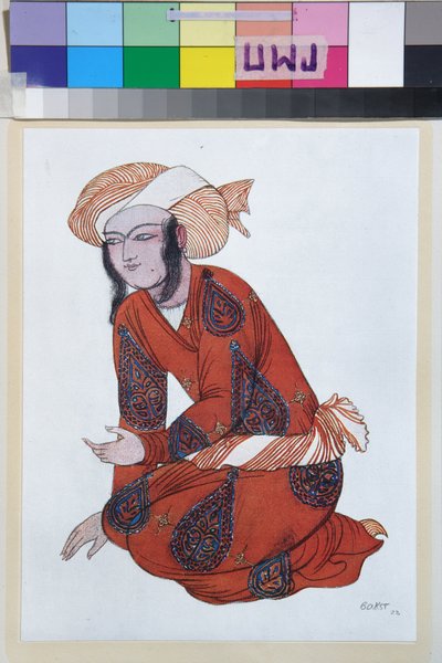 Kostuum voor het ballet Sheherazade van Nikolai Rimski-Korsakov, ontworpen door Leon Bakst door Leon Bakst
