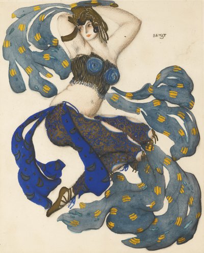Odalisque. Kostuumontwerp voor het ballet Sheherazade van N. Rimsky-Korsakov door Leon Bakst