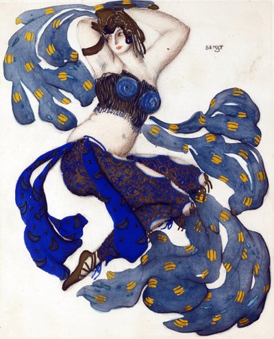 Odalisque. Kostuumontwerp voor het ballet Sheherazade door N. Rimsky-Korsakov door Leon Bakst