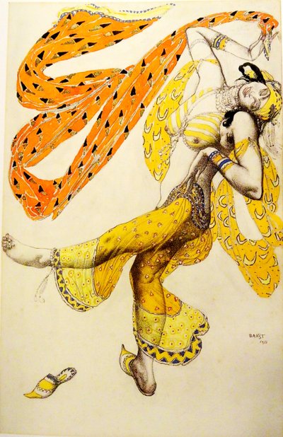 Odalisque. Kostuumontwerp voor het ballet Sheherazade van N. Rimsky-Korsakov door Leon Bakst