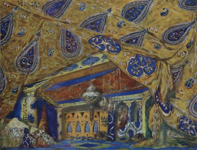 Toneelontwerp voor het ballet Oriëntaalse Fantasie door Ippolitov-Ivanov en Moessorgski, 1913 door Leon Bakst