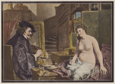 Rembrandt, Nederlandse kunstenaar aan het werk in zijn studio door Leon Brunin