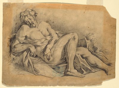Tekening, Bacchus slaapt (naar Poussin), 1886-92 door Leon Dabo
