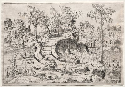 Landschap met putti, ca. 1550 door Leon Davent