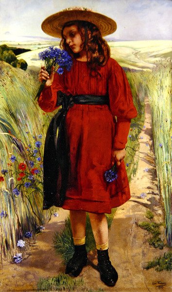 Lente of, jong meisje met korenbloemen door Leon Henri Marie Frederic