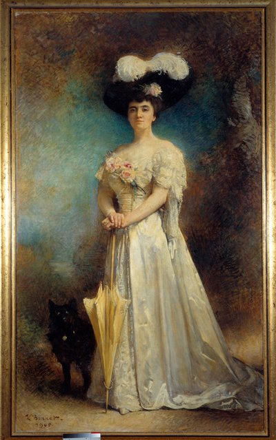 Portret van Madame Maurice Pascal en haar hond Tiny door Leon Joseph Florentin Bonnat