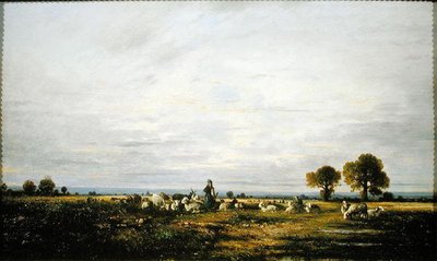 Herderin die haar kudde bewaakt door Leon Victor Dupre