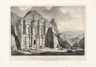Uitzicht op een groot graf genaamd El Deir, Petra, 1830 door Leon de Laborde