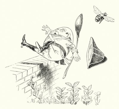 Humpty Dumpty zat op een muur (gravure) door Leonard Leslie Brooke