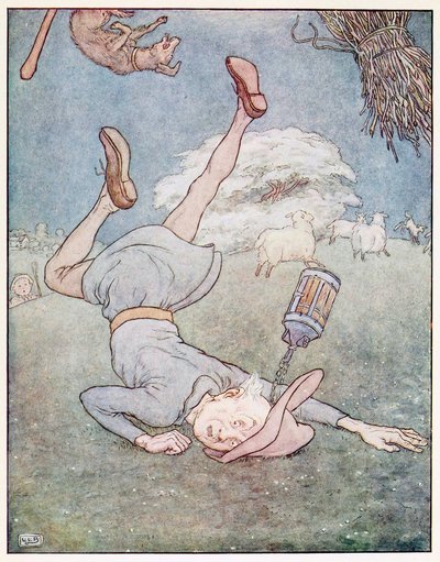 De man in de maan viel naar beneden, uit A Nursery Rhyme Picture Book, uitgegeven 1914 door Leonard Leslie Brooke