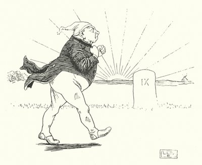 Er was een man, en hij had niets, en rovers kwamen om hem te beroven (gravure) door Leonard Leslie Brooke