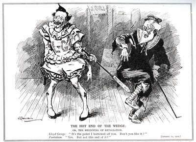 Lloyd George, als voorzitter van de Raad van Handel, beschermt de Britse industrie tegen Duitse concurrentie door de 