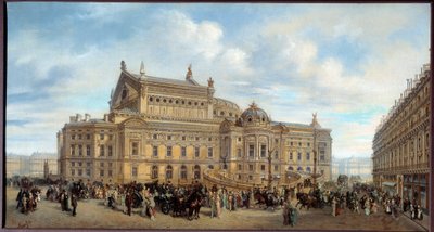 Gezicht op de Opera Garnier, vanaf de rue Auber c.1880 (olieverf op doek) door Leonard Saurfelt
