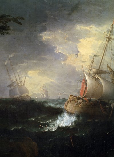 Stormachtige zee (detail) door Leonardo Coccorante