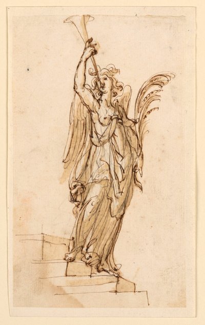 Ontwerp voor Beeldhouwwerk: Engel die Trompet Blaast door Leonardo Scaglia