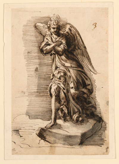 Ontwerp voor beeldhouwwerk: Engel in aanbidding door Leonardo Scaglia