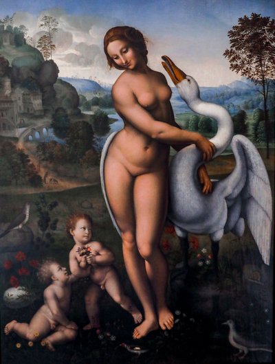 Leda en de zwaan door Leonardo da (after) Vinci