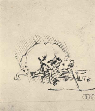 Een eenhoorn die zijn hoorn in het water doopt, ca. 1480 1945 door Leonardo da Vinci