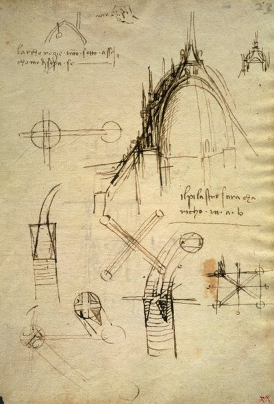 Architectonische details en doorsnede van de koepel van de Duomo in Milaan, f41 van de Codex Trivulzianus door Leonardo da Vinci