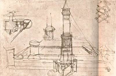 Architectuur voor kastelen, ca. 1472-ca. 1519, 1883 door Leonardo da Vinci
