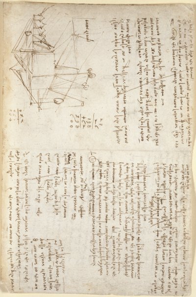 Notities en schematische schets van een mechanische graafmachine in perspectief (zijaanzicht), c.1503-5 door Leonardo da Vinci