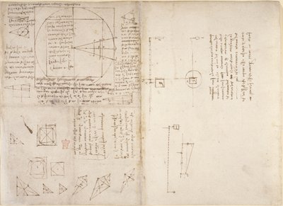 Aantekeningen en diagrammen over mechanica en het zwaartepunt, uit 