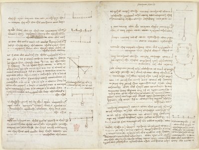 Aantekeningen en diagrammen over mechanica door Leonardo da Vinci