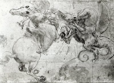 Gevecht tussen een Ruiter en een Draak, c.1482 door Leonardo da Vinci