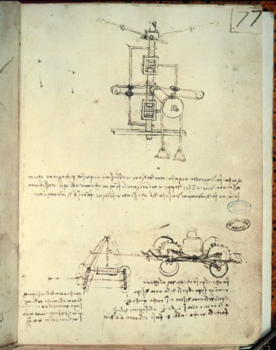 Ontwerp voor een vliegmachine (pen op papier) door Leonardo da Vinci