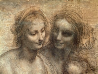 Detail van de hoofden van de Maagd en St. Anna, uit De Maagd en het Kind met SS. Anna en Johannes de Doper, c.1499 (detail) door Leonardo da Vinci