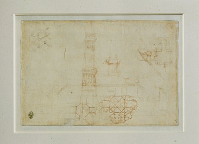 Twee studies van een gebouw met een centraal plan ... door Leonardo da Vinci