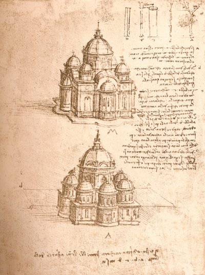 Tekening van kerken, ca. 1472-ca. 1519 door Leonardo da Vinci