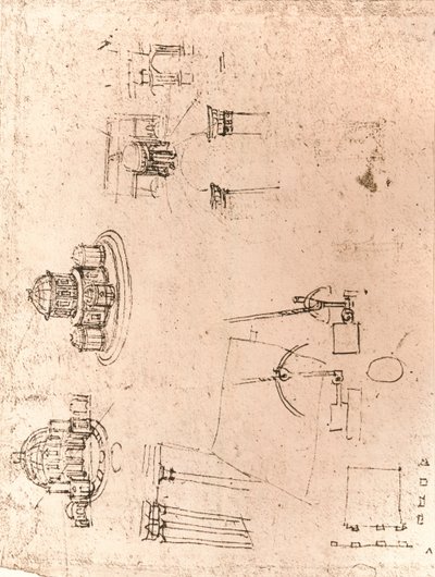 Tekening van kerkelijke architectuur door Leonardo da Vinci