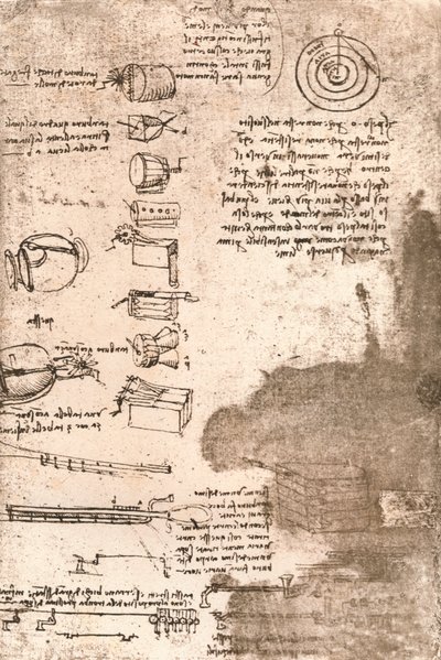 Tekening van muziekinstrumenten en andere objecten, ca. 1472-ca. 1519, 1883 door Leonardo da Vinci