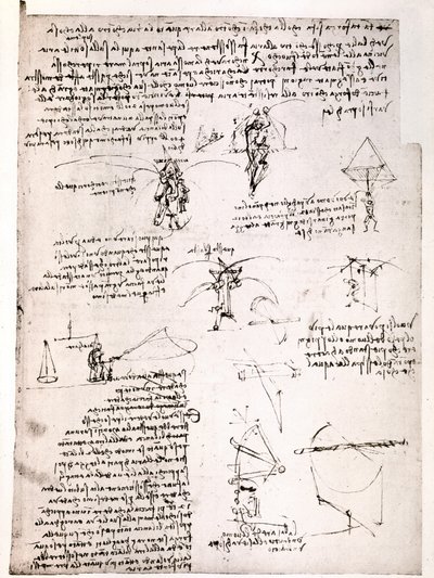 Uittreksel uit een Da Vinci manuscript: Origineel manuscript dat het principe en de constructie van een "Parachute" beschrijft (manuscript) door Leonardo da Vinci