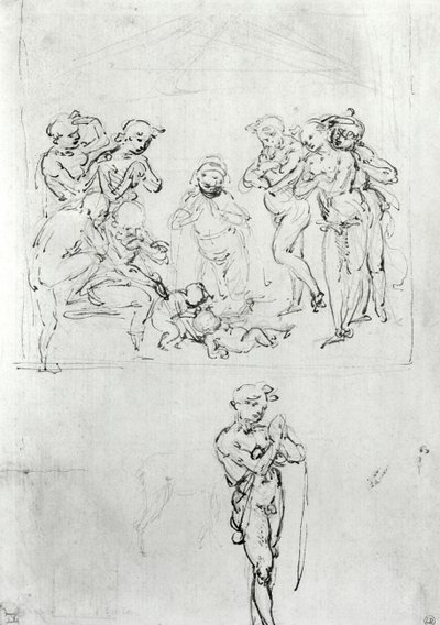 Figurale studies voor de Aanbidding der Wijzen, c.1481 door Leonardo da Vinci