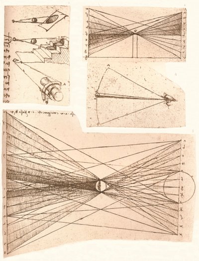 Vier diagrammen die de theorie van licht en schaduw illustreren, ca. 1472-ca. 1519, 1883 door Leonardo da Vinci