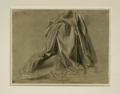 Kledingstudie voor een knielende figuur in verloren profiel door Leonardo da Vinci