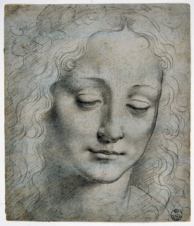 Hoofd van een jongen met een kroon van bladeren in de stijl van Verrocchio door Leonardo da Vinci