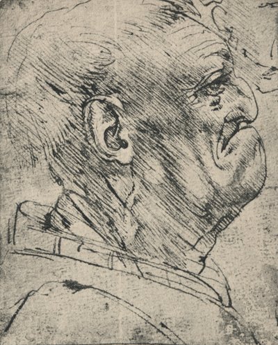 Karikatuur van een man naar rechts, ca. 1480 door Leonardo da Vinci
