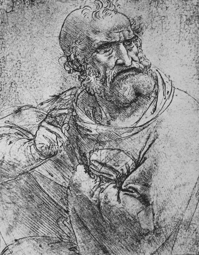 Halflengte van een apostel met zijn rechterhand opgeheven, ca. 1480, 1945 door Leonardo da Vinci