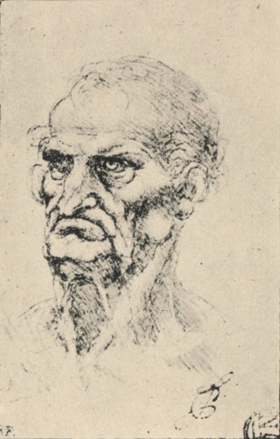 Hoofd van een oude man driekwart naar links, ca. 1480 1945 door Leonardo da Vinci