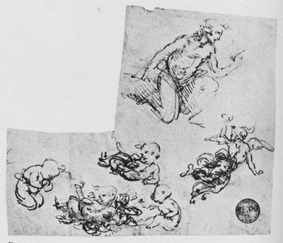 Knielende jongeling en putti, ca. 1480 1945 door Leonardo da Vinci